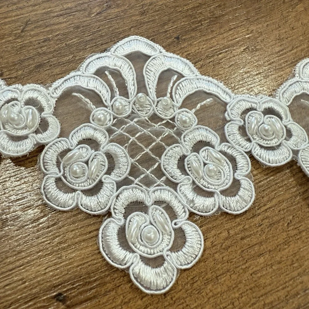 Applique White Flower Lace Pearl Trim Embroidered Sewing Lace Sew‎ Pearls 16.5